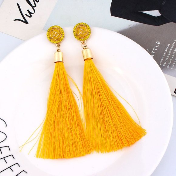 Yellow Bohemian Tassel Earrings - Picture 2 of 4